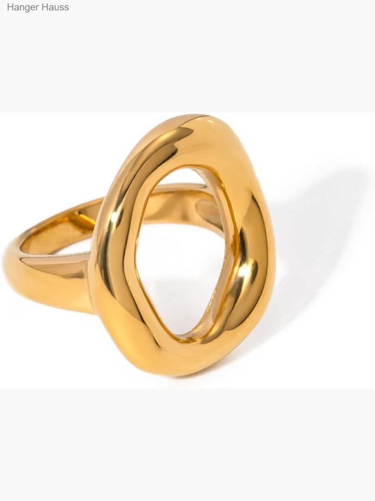 Small Hollow Oval Chunky Statement Ring Gold Stainless Steel Stacking Band